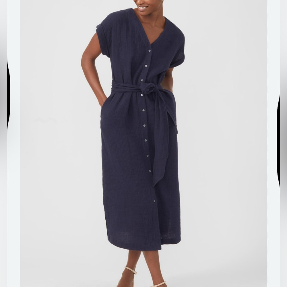 J McLaughlin, navy gauze, button-down dress